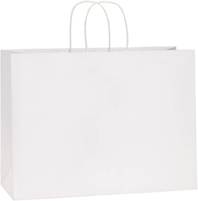 BagDream 100Pcs 16x6x12 Inches Kraft Paper Bags with Handles Bulk, Large Shopping Bags for Gifts, Grocery, Merchandise, Party Favor, Take-out, Recyclable White Paper Sacks