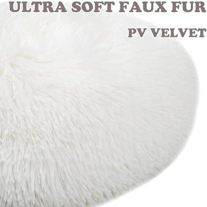 otoez Kitten Puppy Donut Bed - Small Round Dog Cat Beds Anti Anxiety Plush Pet Calming with Non-Slip Waterproof Bottom, Washable (19.7", White)