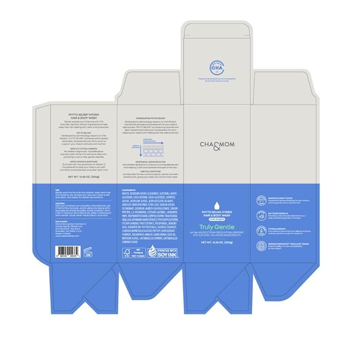 Cha&Mom Head-to-toe Korean Baby Skincare - Hypoallergenic, Plant Based, and Natural Hair & Body Wash, 10.58oz