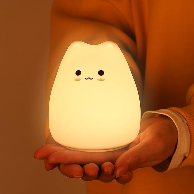 ZKLiLi Cat Night Light for Kids,Cute Night Lamp for Nursery,Squishy Silicone Cat Touch Lights Portable, Gift for Birthday and Christmas for Kids Baby Children