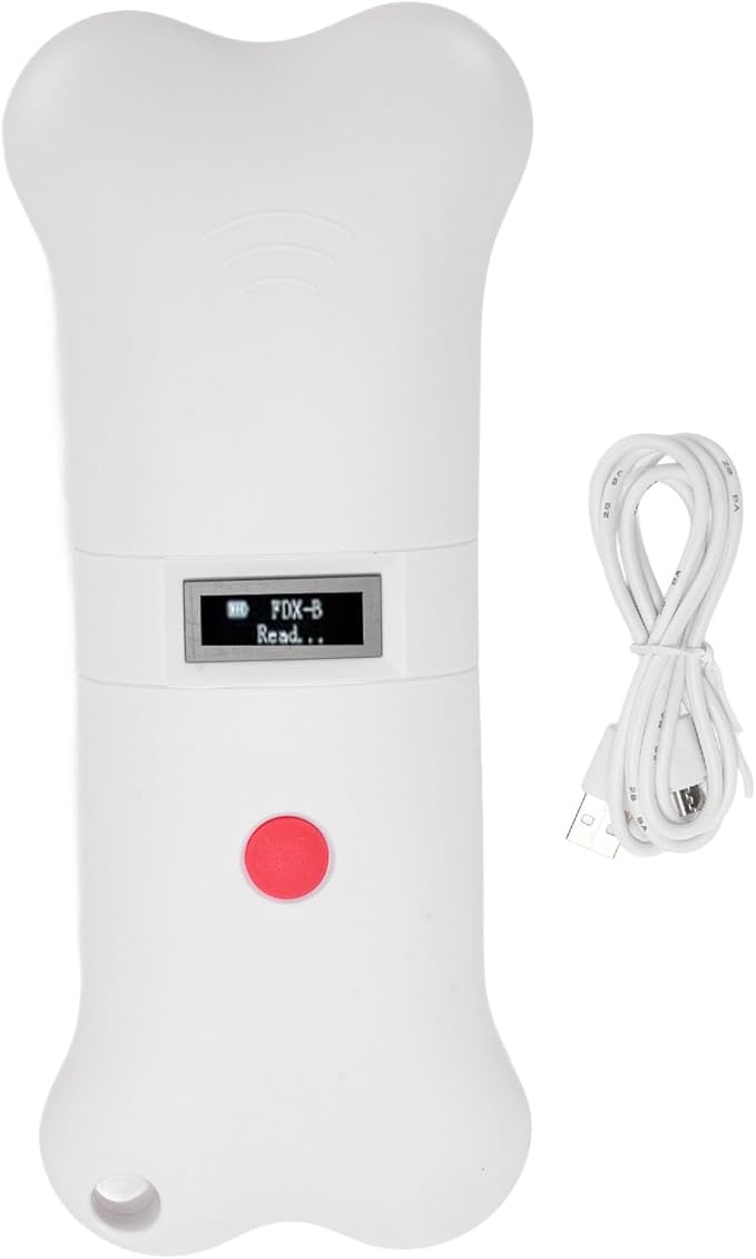 GOWENIC Portable 134.2KHZ Dog Chip Scanner, Animal Tag Scanner Recognizer with OLED Display for Dogs, Cats, Cows, ABS White