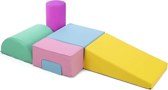 6-Piece Soft Toddlers Climbing Toys, Baby Foam Climbing Blocks for Babies Toddlers, Waterproof Foam Play Gym Climber Structures for Toddler 3, Indoor Climb and Crawl Activity Play Set (PU Leather)