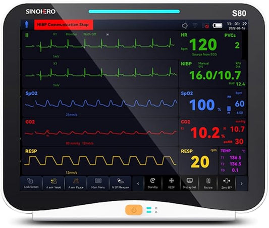 Veterinary Monitor 10.1'' Multi-Parameter Touch Screen Pet Monitor for Cat, Dog,Cow,Pig,Horse and Other Animals (Standard Version with ETCO2)