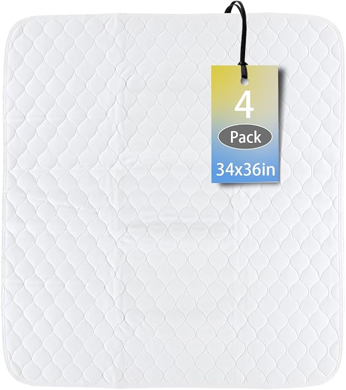 Waterproof Reusable Incontinence Bed Pads Washable Incontinence Underpads 8 Cups Absorbency,Mattress Protector for Adults, Kids and Pets(34”x 36” inch 4 Pack)