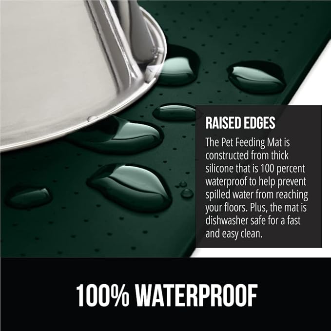 GORILLA GRIP 100% Waterproof Raised Edge BPA Free Silicone Pet Feeding Mat, Dog Cat Food Mats Contain Spills Protects Floors, Placemats for Cats and Dogs Water Bowl, Pets Accessories 16x10, Green