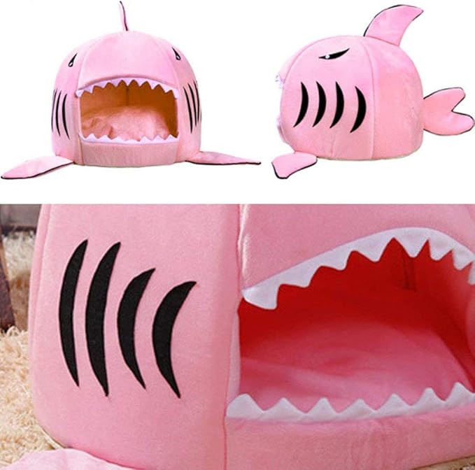 Shark Shaped Pet Dog Puppy Bed Warm Cat Bed House Nest for Autumn Winter Pink XS