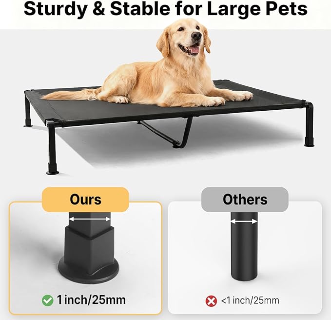 Veehoo Elevated Dog Bed Large Sized with Fluffy Plush Bolster Cushion, Washable Orthopedic Dog Couch Bed, Cooling Raised Pet Cot with Removable Mat, Breathable Mesh, No-Slip Feet, 53 x 37 inches, Grey