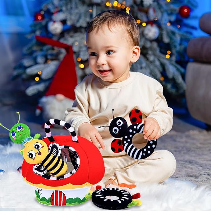 Baby Rattle Toys, Infant Soft Stuffed Animal Rattles Set - Sensory Development Toys, Baby Toys Stuffed Animals Soft Crinkle Sensory Handbells Baby Rattles, Soft Busy Toys for Toddlers Boys Girls