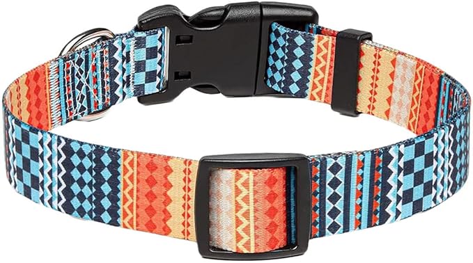Dog Collar with Bohemia Floral Tribal Geometric Patterns - Soft Ethnic Style Collar Adjustable for Small Medium Large Dogs（Bohemian Orange,L）