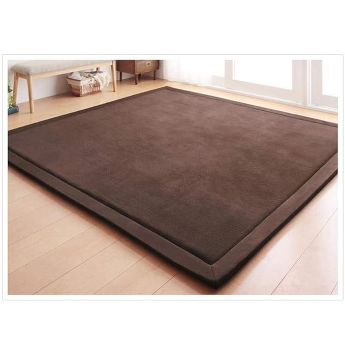 Loartee Coral Velvet Crawling Rug (6.0'x 6'8", Coffee) for Toddler Children Play Area Rug Yoga Mat Exercise Pad Carpet