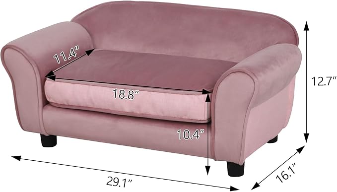 Getifun Small Dog Sofa Bed, Velvet Cat Couch with Washable Cushion & Plastic Legs (29 x 16 x 12.7 inches (Pink)