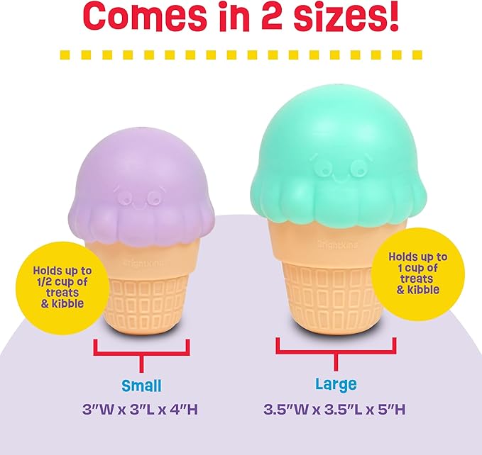 Brightkins Large Ice Cream Cone Treat Dispensers for Dogs - Interactive Dog Toys for All Breeds, Gifts for Dogs (Pack of 2)