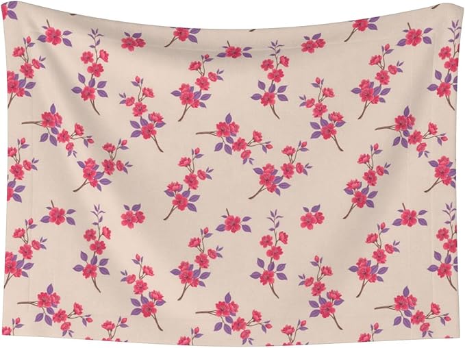 Double Sided Plush Pet Blanket with Cozy Dot Texture and Smooth Reverse, Cherry Flower Seamless Flowers Pattern, Reversible Throw for Dogs Cats on Couches Beds Crates