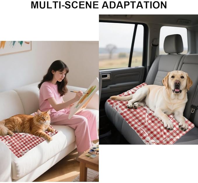 Red Floral Plaid Classic Backseat Dog Bed Non-Slip Mat for Dog Crate Crate Pads Pillow for Cages Washable Non-Slip Bed Small Cute Mat Pillows Indoor Outdoor 24X18 Inch