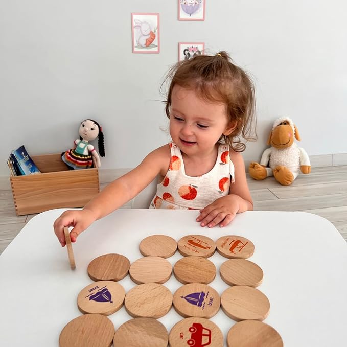 bee smart Wooden Memory Game - Matching Memory Game for Kids 3 and Up, 16Pcs | Educational Toy for Preschool Toddlers Board Games (Monsters)