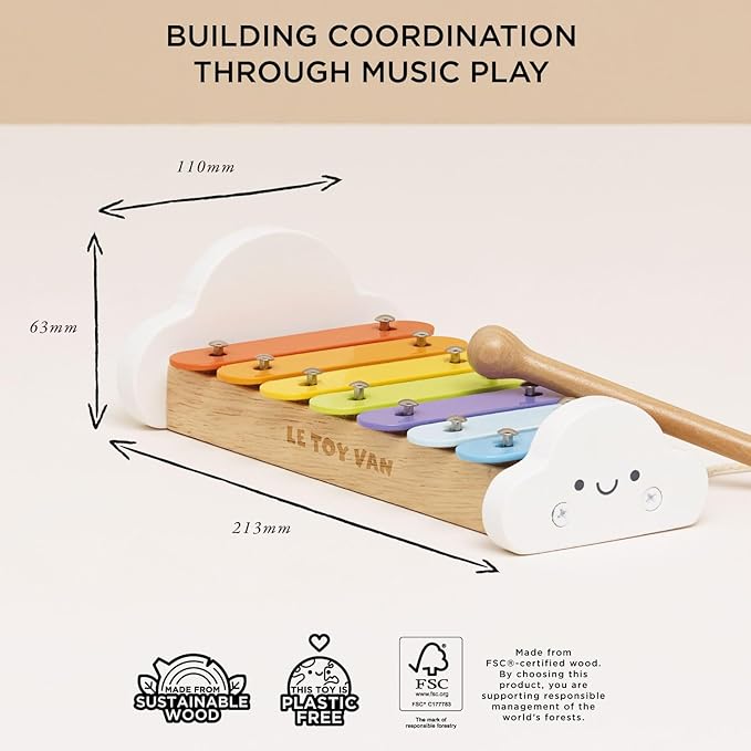 Le Toy Van – Wooden Musical Xylophone | Girl & Boy Colourful Musical Toy with 7 Delightful Sounding Notes – Suitable for 18+ months