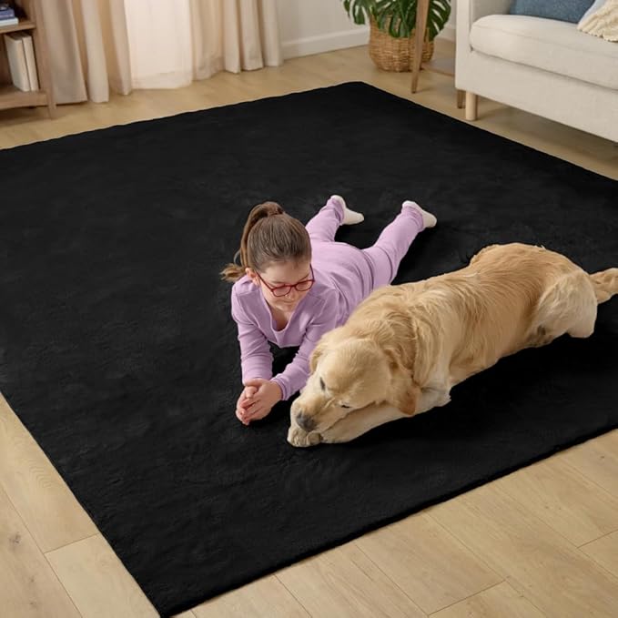 GORILLA GRIP Ultra Soft Washable Area Rug, Stain and Slip Resistant Plush Thick Carpet for Bedroom Living Room, No Shed Floor Rugs, Pet Friendly, Dorm Essentials, Kids Nursery Home Decor, 4x6, Black