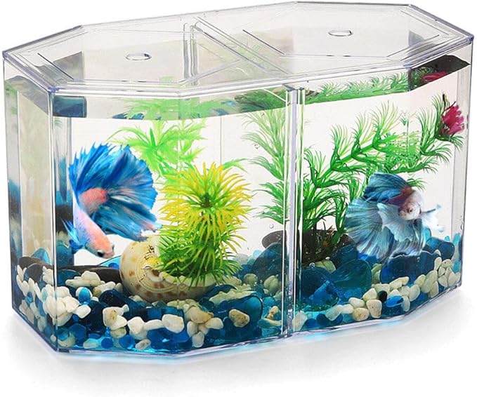 Totority Box Octagonal Fish Tank Betta Fish Bowl Small Containers Shrimp Tank Baby Cart Covers Turtle Tank Betta Fish Tank Fish Breeding Tank Betta Tank Acrylic Self-Cleaning