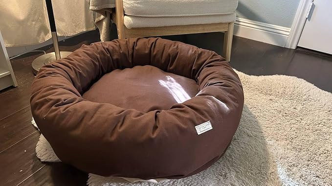 Organic Cotton Canvas Dog Bed: Removable Cover, Natural Fill - Made in USA (Dark Brown, Small 24" x 7" inches)