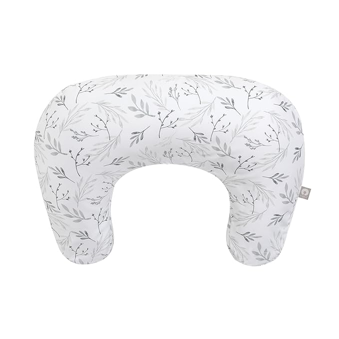Boppy Nursing Pillow - Ergonomic Bottle & Breastfeeding Pillow with High, Firm, Large Area, Water-Repellent Cushion with Washable Cover; Baby Safety Alliance Verified - Gray Gentle Leaves