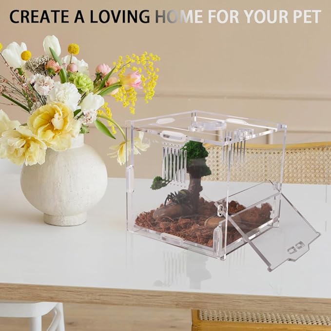 Acrylic Jumping Spider Enclosure, Small Reptile Terrarium Habitat for Tarantula Snail Insect Small Reptile (4.5x4.3x4.1inch)