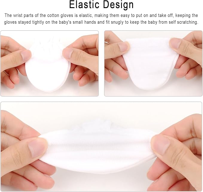 BQUBO Newborn Infant Toddler Mittens No Scratch Cotton Elastic Wrist Gloves Hypoallergenic for 0-6 Months Baby Boys Girls