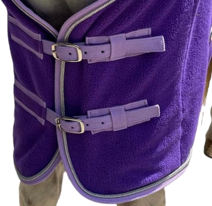 Majestic Ally Anti Pill Fleece Horse Blanket/Sheet with Silver Braided Rope (Purple, 82)