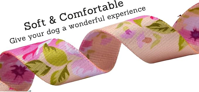 Dog Collar and Leash Set with Bohemia Floral Tribal Geometric Patterns - Soft Ethnic Style Collar Adjustable for Small Medium Large Dogs(Pink Rose Set,M)