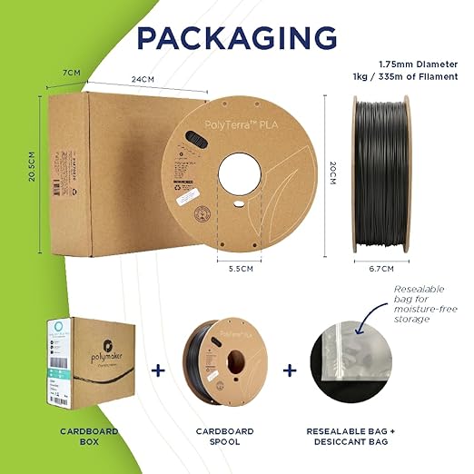 Polymaker Matte PLA Filament Charcoal Black 1.75mm 1kg 3D Printing Filament, PolyTerra 3D Printer PLA Filament