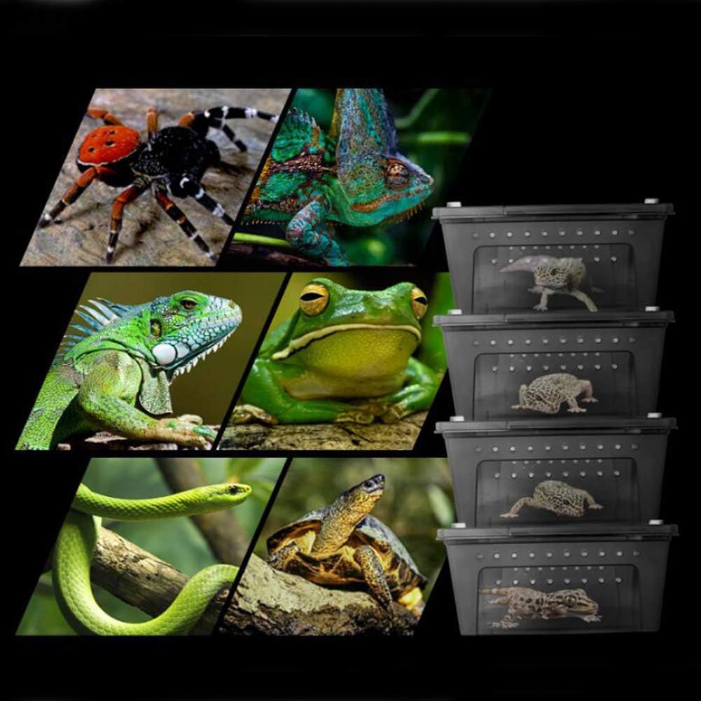 OMEM Portable Reptile Terrarium Habitat for Mini Pet Houses Breathable Holes Stackable Container (Black-L)