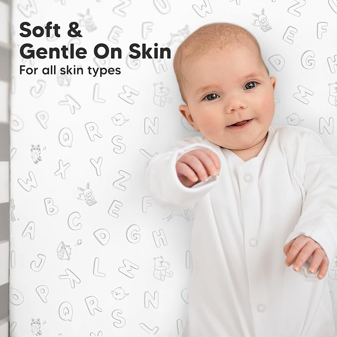 KeaBabies 2-Pack Organic Crib Sheets for Boys, Girls - 52x28 Fitted Crib Mattress Sheet Neutral, Breathable Jersey Cotton Cover for Baby Bed, Toddler Mattress, Soft & Cute Prints (ABC Land Cloud)