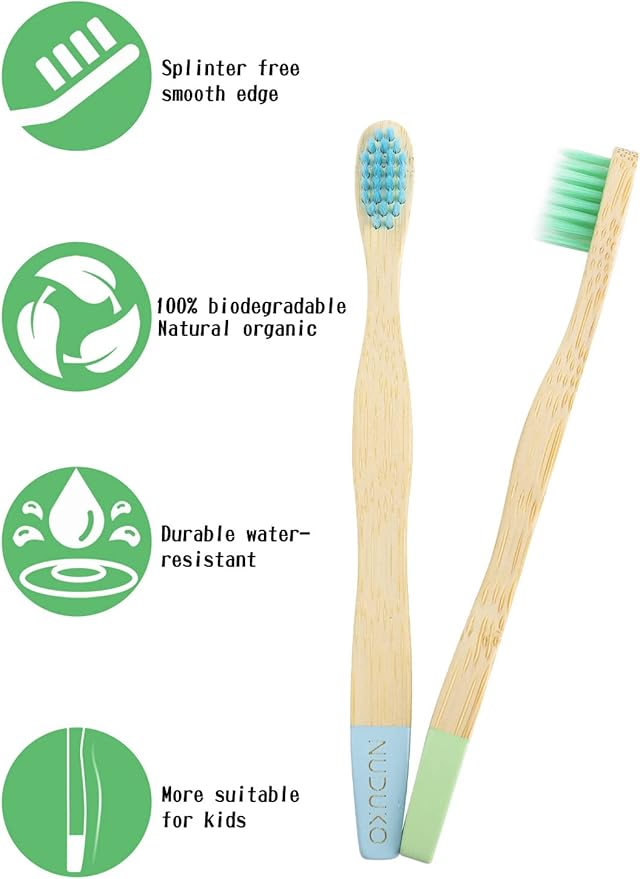 Bamboo Kids Toothbrushes (6 Pack) - Soft Bristle Organic Compostable BPA Free Toothbrush for Kids Toddler Baby Tooth Brush, Eco Friendly Natural Biodegradable Wooden Toothbrush