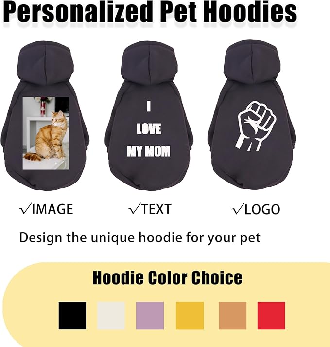 Custom Dog Hoodie, Personalized Sweatshirt with Photo Text Name Logo, Customized Hooded Sweater for Small Medium Large Dogs & Cats (Black, XX-Large)
