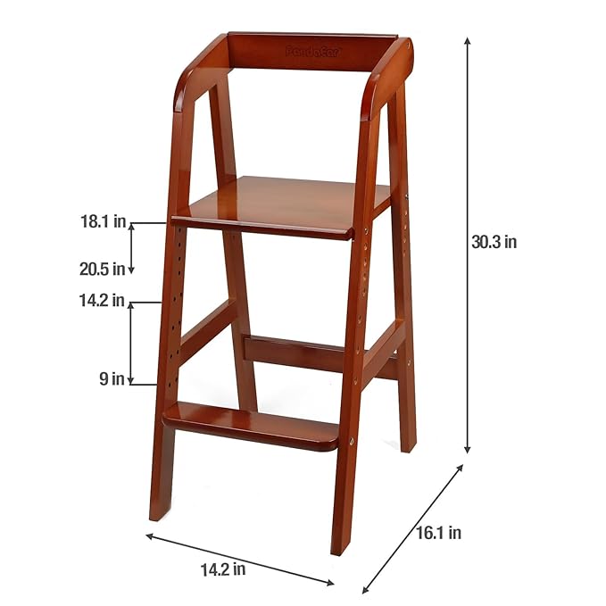 PandaEar Wooden High Chair for Toddlers, Adjustable Child Highchair Feeding Chair with Removable Cushion & Steps for Kids Dining, Eating, Studyin (Walnut)