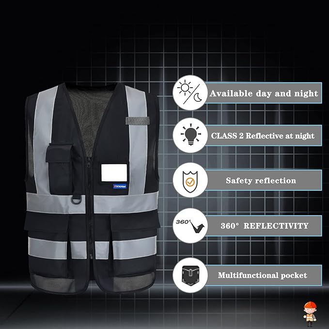Black safety vests reflective