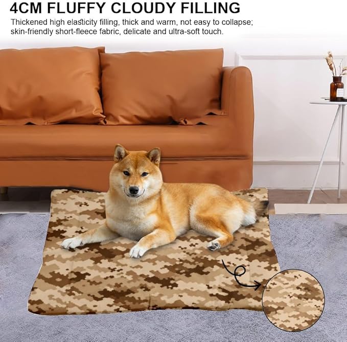 Desert Storm Brown Camo Cusion Dog Bed Furniture Dog Crate Mat Pet Padding Crate Beds for Medium Dogs Washable Non-Slip Pet Bed Rectangular Mat Kennel Pillow Indoor Outdoor 36X24 Inch