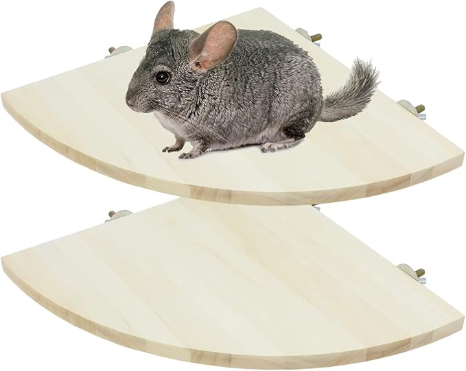 Wontee Bird Perch Stand 2 Pack Wooden Platform Corner Ledge for Budgies Cockatiels Conures African Greys Rats Gerbils Chinchillas Squirrels (XL (9.4"x9.4")