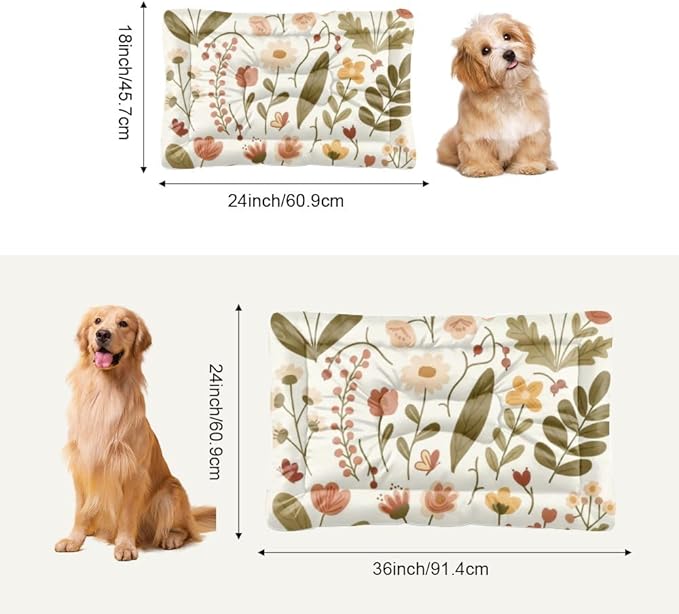 Cream Rustic Botanical Print Art Puppy Dog Bed Dogs Mat Puppy Pad Dog Crate Bed Washable Non-Slip Crate Cushion Washable Beds Pet Mat Pillow for Indoor Outdoor 24X18 Inch