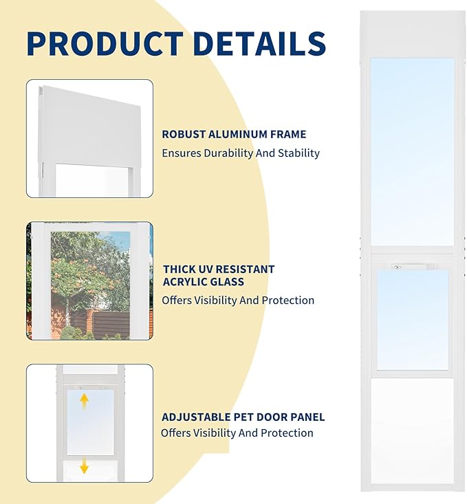 Docred Dog Door for Sliding Glass Door, 68 7/8" to 74 13/16" Adjustable Height Doggy Door for Sliding Doors, Pet Door Insert with Lock for Small-Sized Dogs or Cat,White