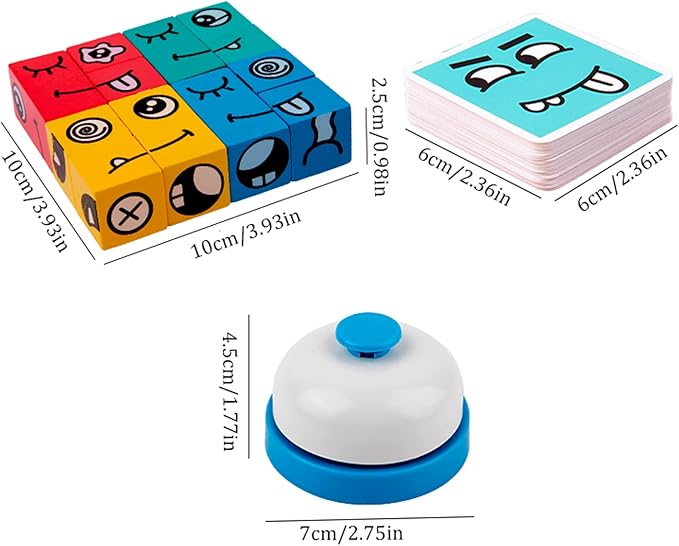 Wooden Face Changing Magic Cube Building Blocks Game Matching Expression Puzzle Toy Board Games for Family Night, Match Puzzles Geometric Educational Toys for Kids and Adults