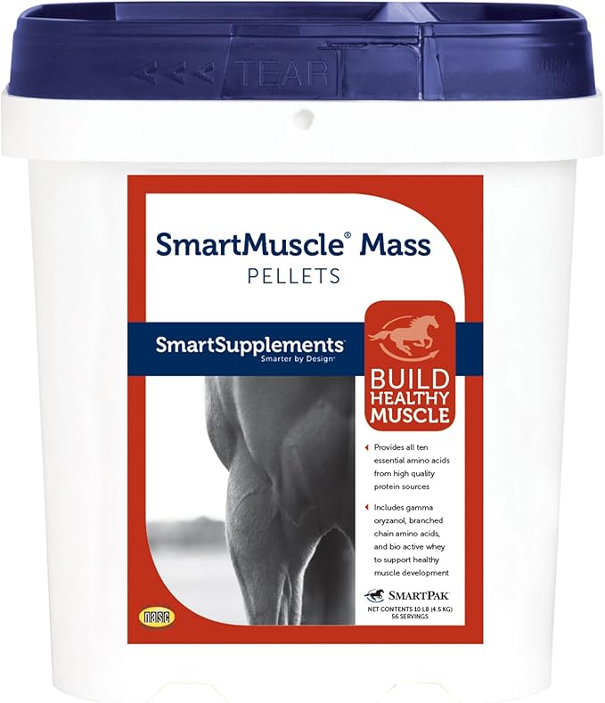 SmartMuscle® Mass Pellets | Horse Muscle Supplements, Bioactive Whey, Gamma Oryzanol, and More | Ideal for Lean Muscle Development and Maintenance | 56 Servings | 10 lb Bucket