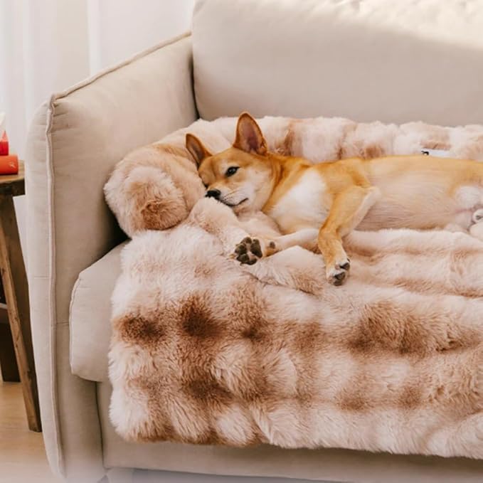Dream Cloud Pet Sofa Bed for Dogs Cats, 2026 Washable Removable Calming Fluffy Plush Mat for Furniture Protector, Long Fur Non-Slip, for Small/Medium/Large Home Pets (Dark Pink, S：27.6 * 24in)