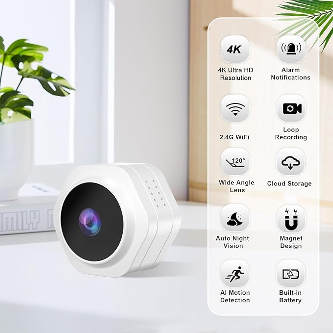 MiNi WiFi Spy Hidden Camera,Nanny Camera, 4K Ultra HD Wireless Security Cameras for Baby,Dog,Cat,Pets, AI Motion Detection Alerts, Auto Night Vision, Real Time Record Surveillance Cam for Home