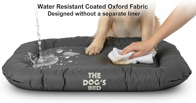 The Dog’s Bed Waterproof Dog Bed for XL Dogs, Grey – Durable Washable Dog Bed for Indoor & Outdoor Use, Tough Oxford Fabric, Removable Cover, Crate Kennel Car Travel Bed