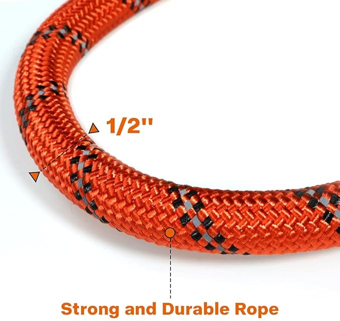 Taglory Rope Dog Leash 6 FT with Comfortable Padded Handle, Highly Reflective Threads Leash and Anti-Tangle Clip for Walking Medium Large Dogs, 1/2 inch, Orange