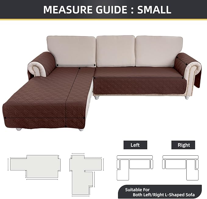 ele ELEOPTION 100% Waterproof 2 Piece Couch Cover Pet Blanket Sectional L Shape Sofa Cushion Cat Dog Bed Cover (Chaise Lounge + 2 Seat Covers) Coffee