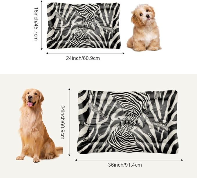 Zebra Print Feathers Machine Washable Dog Bed Bed Mats for Dogs Small Crate Pad Dog Beds for Crates Washable Non-Slip Cushion Crate Medium Dogs Cage Mats Crates Pet Cushion Indoor Outdoor 24X18 Inch