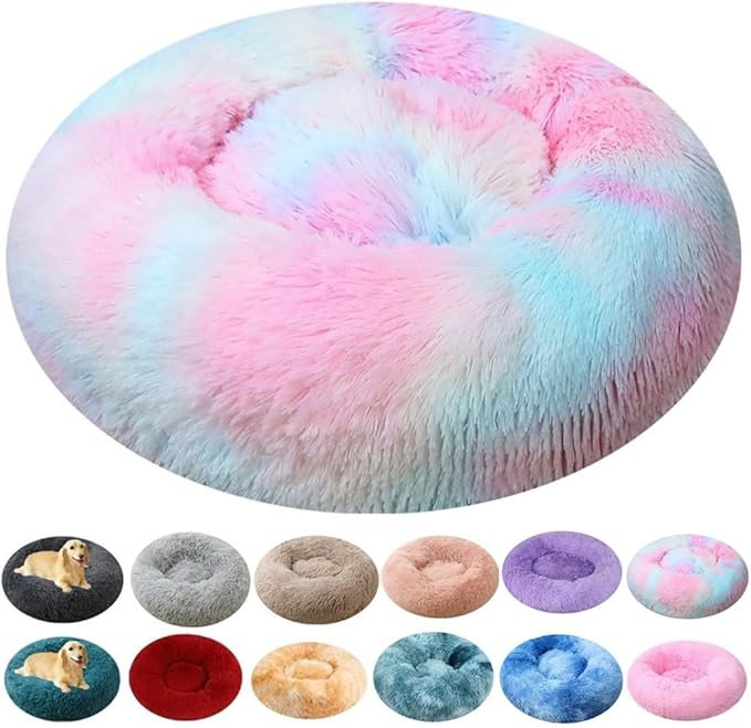 Dog Bed & Cat Bed for Small Medium Dogs, 27 Inch Calming Dogs Bed Anti-Anxiety Machine Washable Fluffy Luxury Anti-Slip Waterproof Pet Puppy Round Bed (Multi Color)
