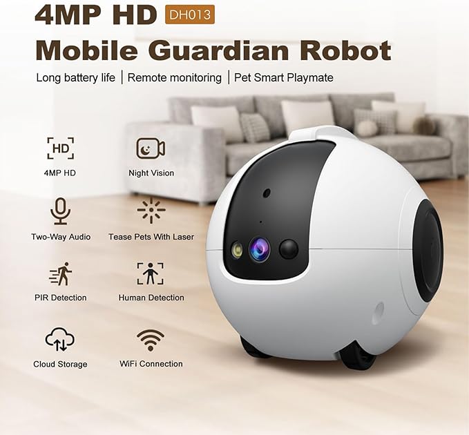 1080P HD Moving Pet Camera Two Way Audio Pet Camera 10000mAh Battery Pet Monitoring Camera Remote APP Control Camera with Night Vision Interactive Cat Camera Companion Robot