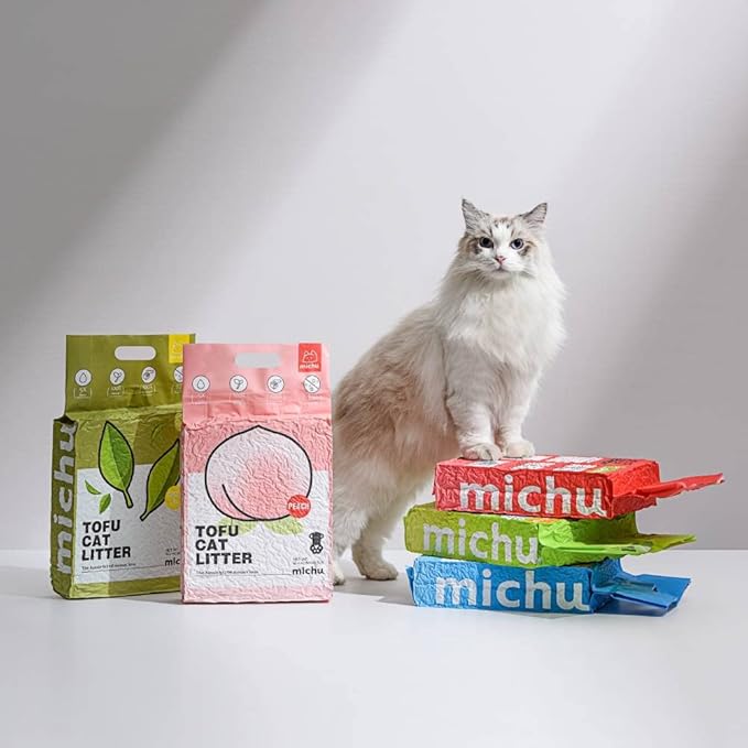 Tofu Cat Litter Natural Clumping Tofu Cat Litter 5.5lb/88oz 5 Scents (Peach + Wonder Litter, 2 Pack)